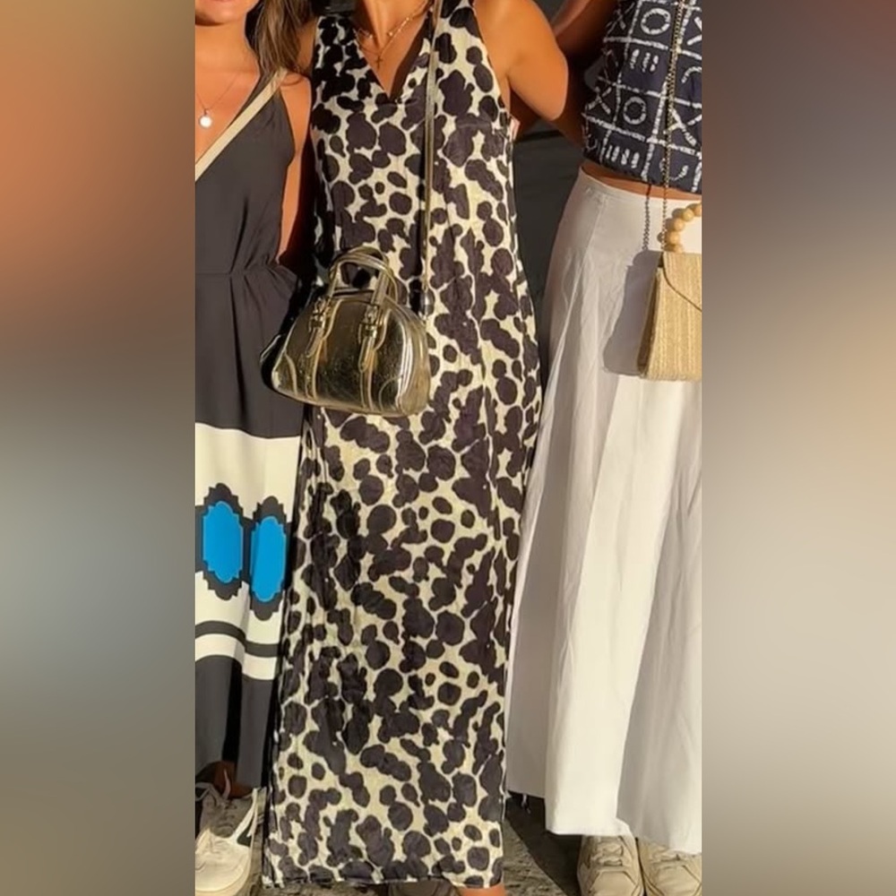 Leopard Print Dress with Black and White Accents